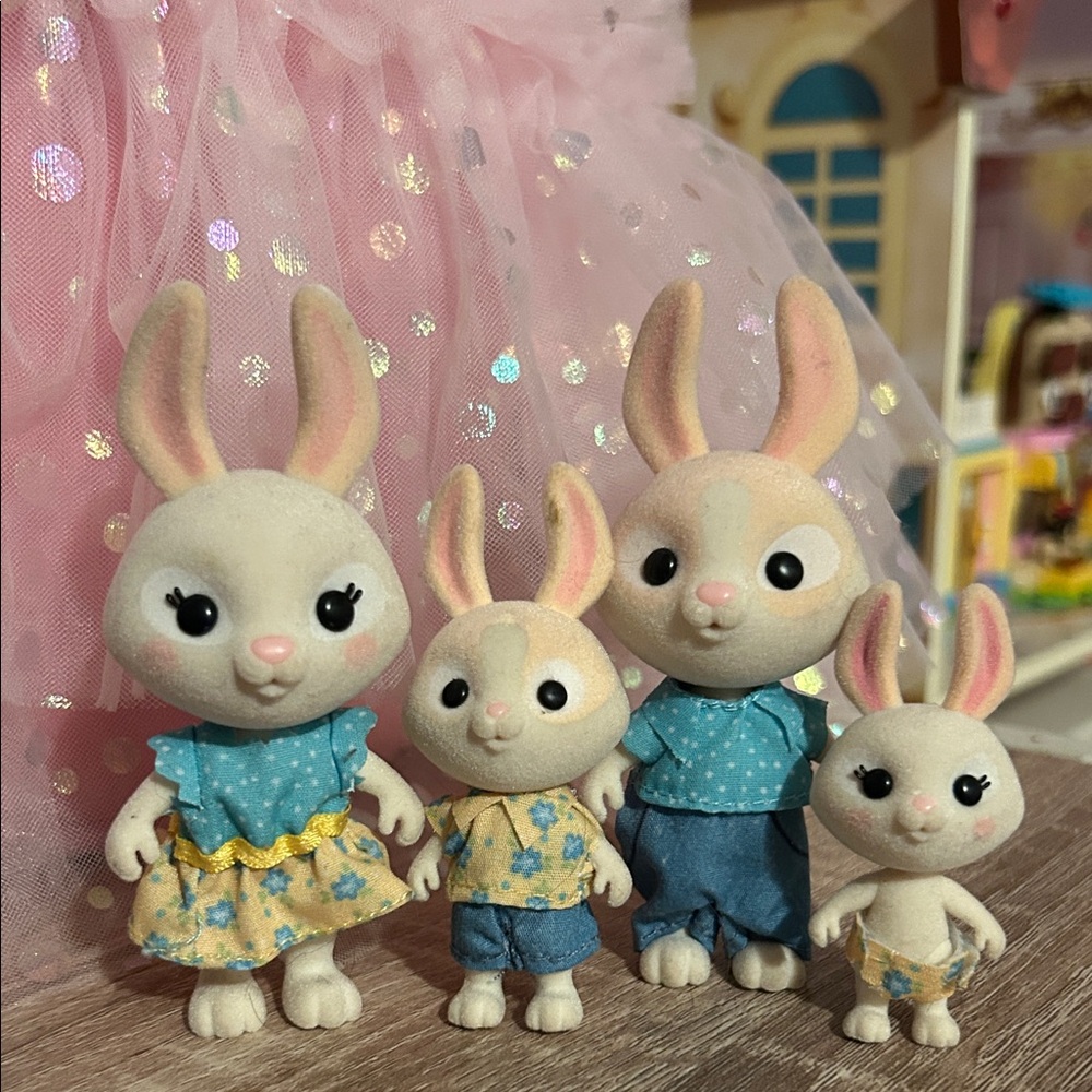 Calico Critters Family Set with Blue Outfits
